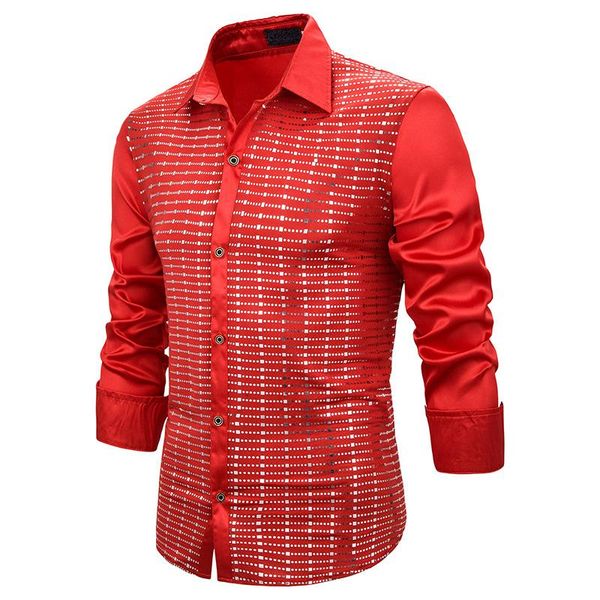 

men's casual shirts red sequins dj nightclub shirt men 2021 brand slim fit camisa social masculina stage singer mens dress, White;black