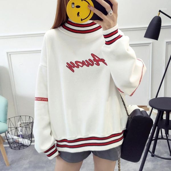 

hoodies women turtleneck letter printed loose simple all-match korean style soft daily pullovers womens ulzzang trendy clothing1, Black