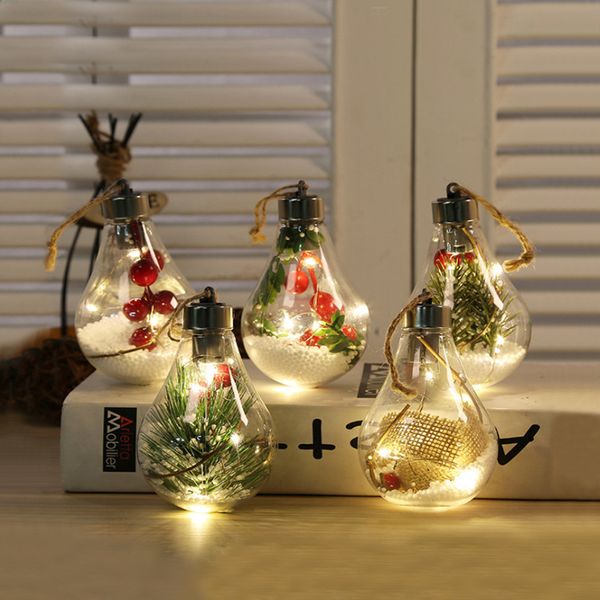 Weihnachten Kunststoff Transparent Led-lampe Ball Weihnachtsbaum Ornament Glühbirnen Kugeln Mit Licht Festival Dekor Hängen w-00829