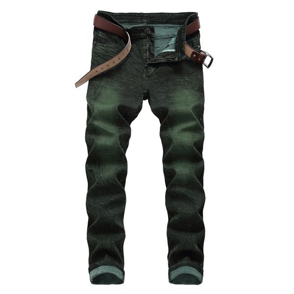 Jeans da motociclista hip-hop verde da uomo Destroyed Fry Snowflakes Pantaloni slim fit in denim Elastico Streetwear, 6671