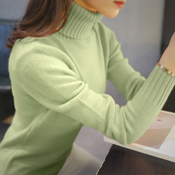 

2021 new autumn winter knitted sweaters pullovers turtleneck long sleeve solid color slim elastic short sweater women, White;black