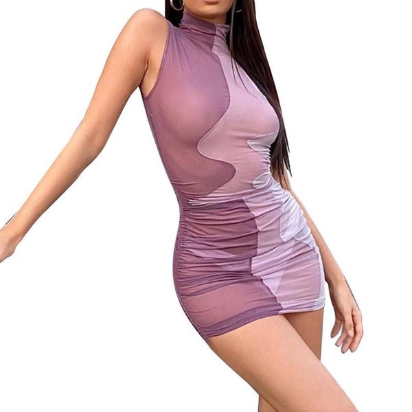 

casual dresses 80% sales dress high neck color matching polyester fiber summer elastic women dress for banquet, Black;gray