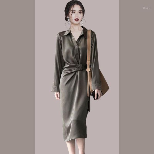 

two piece dress spring and autumn high end satin shirt for women, White