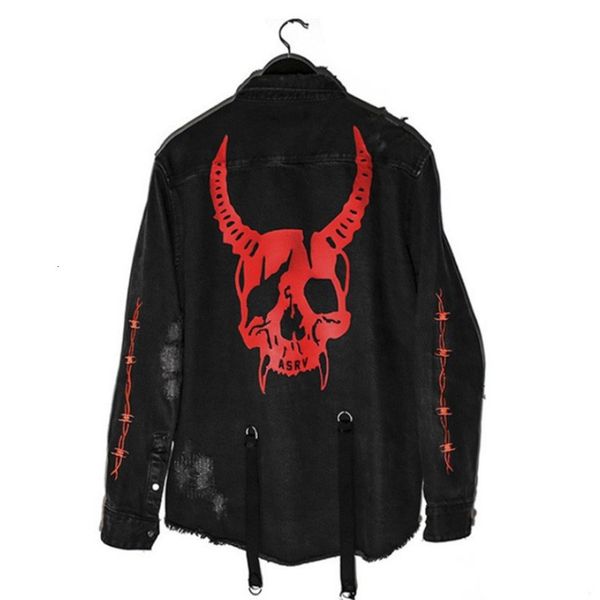 

men's jackets jean jacket, hip hop, gothic, skull, black, high street, large harajuku, streetwear, 1nfz, Black;brown