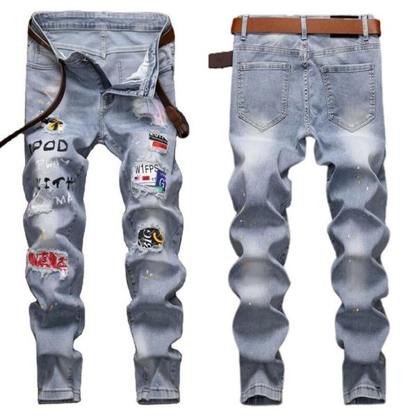 

men's jeans mens hippie denim pants jeggings skinny stretchy casual trousers bottoms, Blue