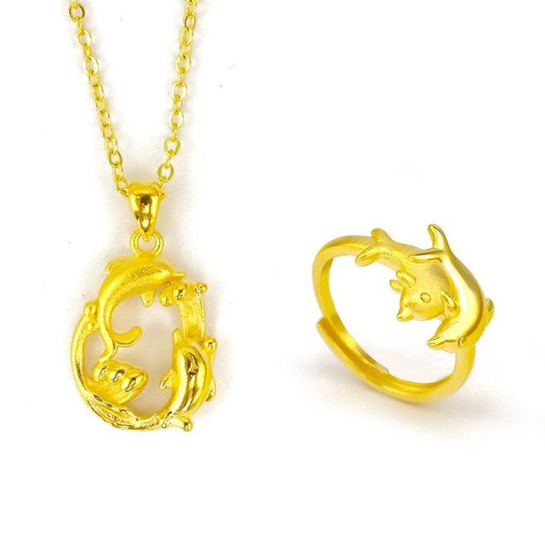 

earrings & necklace fashion jewelry 2021 japanese and korean temperament double dolphin clavicle ring set accessories for women, Silver
