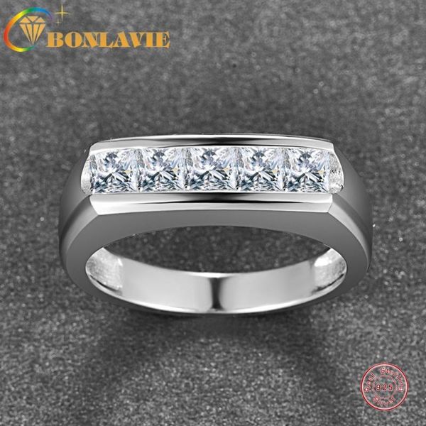 

cluster rings bonlavie 925 sterling silver ring men's rectangle gemstone sliver fine jewelry wedding bands, Golden;silver