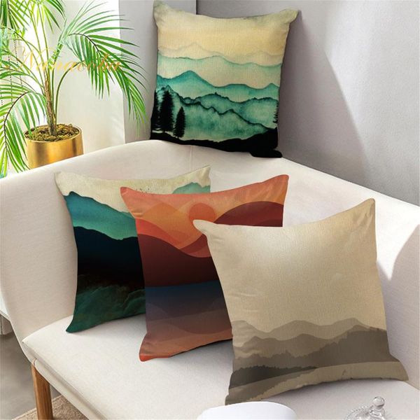 

pillow case colorful nature landscape oil painting cushion cover mountain lake and river decorative linen throw cases