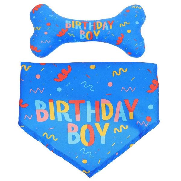 

dog apparel 2pcs pet birthday costume saliva towel bandana
