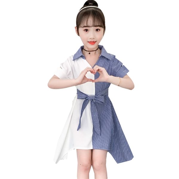 

girls summer dress striped party girl blouse kids patchwork clothing 6 8 10 12 14 210528, Red;yellow
