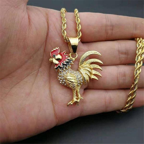 

pendant necklaces collier necklace gold color stainless steel gallic rooster for men/women iced out bling french jewelry gift, Silver