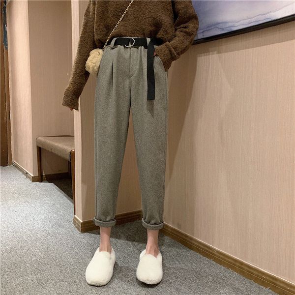 

pants warm fashion high waist full-length harem women brief solid autumn chic slender casual pants, White