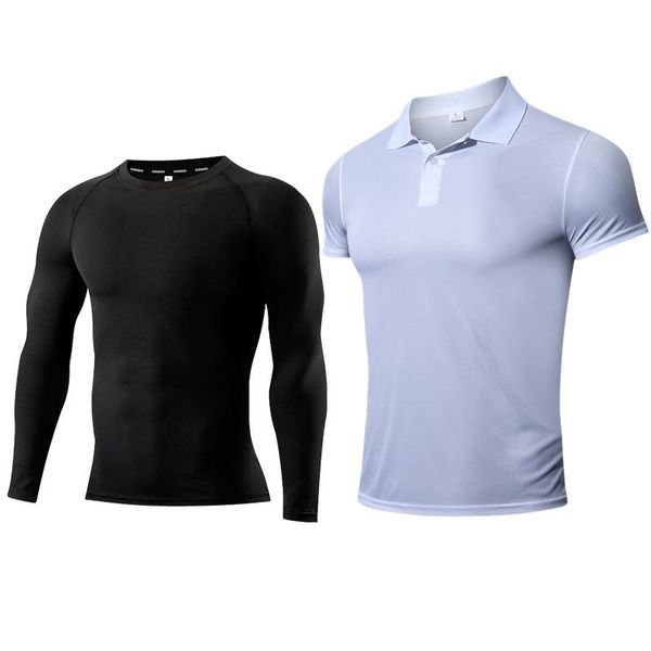 

running jerseys spring autumn undershirt and poleras slim sports fitness equipment gym shirt sportswear 2pcs football homme, Black;blue