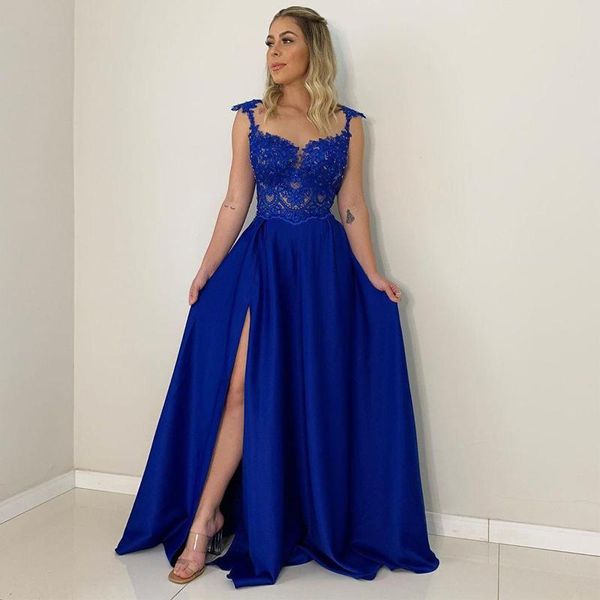 

party dresses royal blue floral lace prom side split sheer neck evening gowns ruched floor length vestidos de fiesta, White;black
