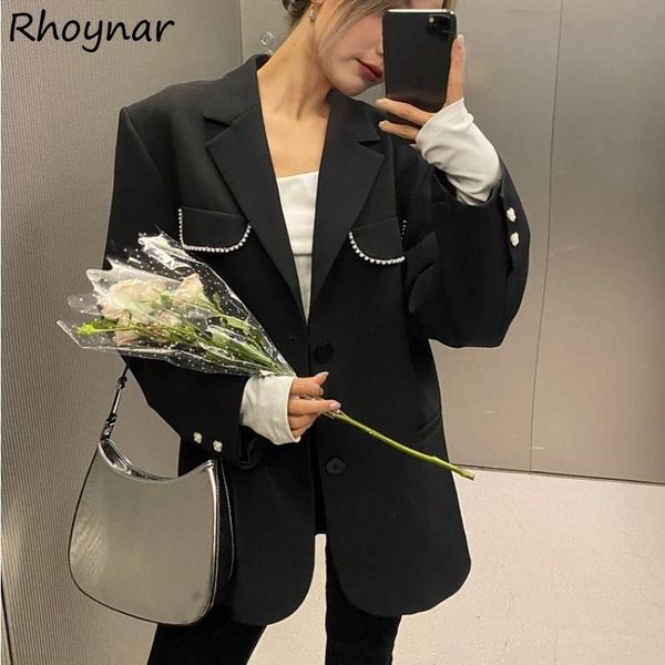 

women's suits & blazers dress women spring temperament pearls casual fashion streetwear harajuku elegant long sleeve notched baggy fema, White;black
