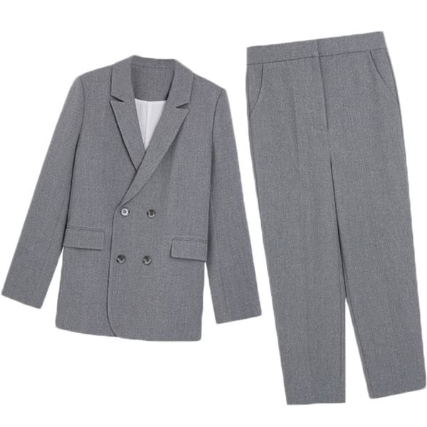

work fashion pant suits 2 piece set for women blazer jacket & trouser office lady slim casual suit spring summer 210429, White