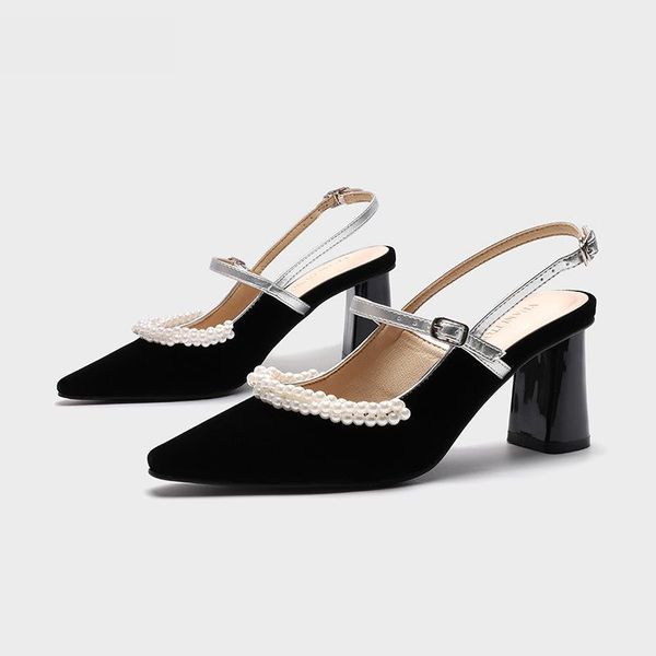 

modern sandals shoes for women party heels fashion summer 2021 female pearl, Black