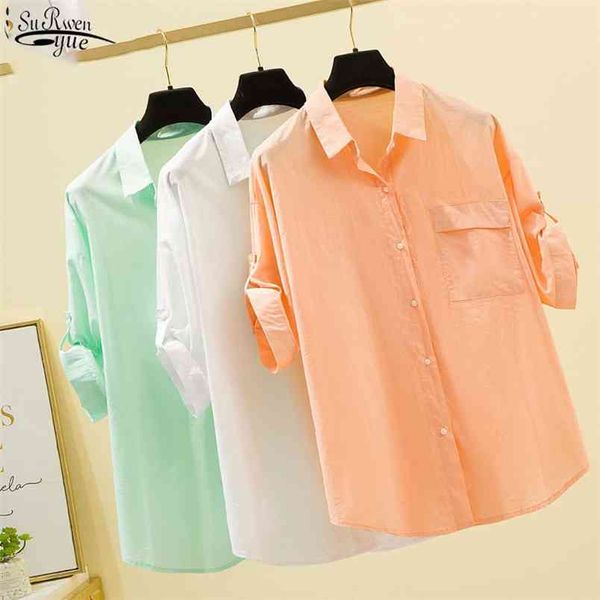 

blusas plus size casual loose blouses women and blouse short sleeve korean summer sun protection shirts thin 9978 210421, White