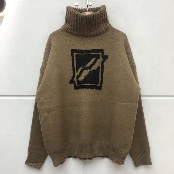 

men's sweaters men woman crewneck welldone logo jacquard heavy fabric loose sweater turtleneck half-zip we11done, White;black