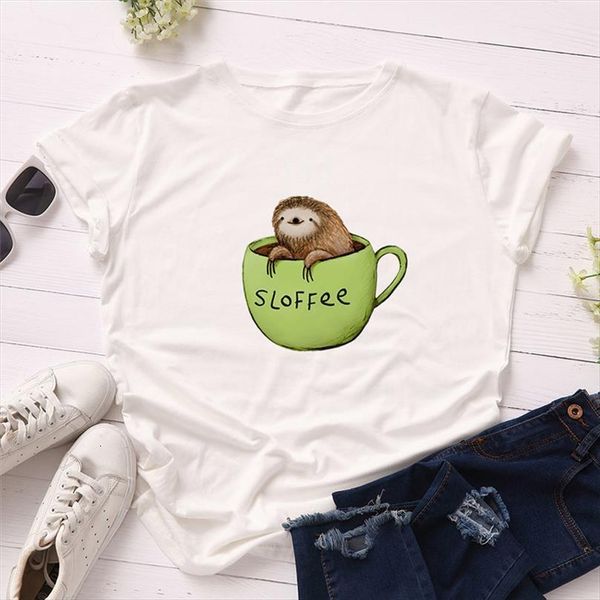 

ladies coffee print mens t shirt short sleeve cute lazy casual o neck harajuku graphic tees female, White;black