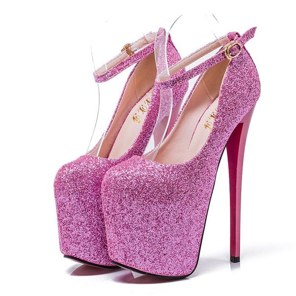 

dress shoes fashion platform pumps women ultra high stiletto heels 19cm round toe glitters sequins party wedding shoe mc-75, Black