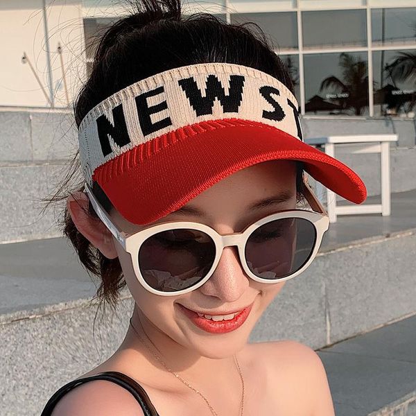 

wide brim hats st knitted embroidery sport korean english alphabet empty cap running sunshade breathable stripes flexible hat, Blue;gray
