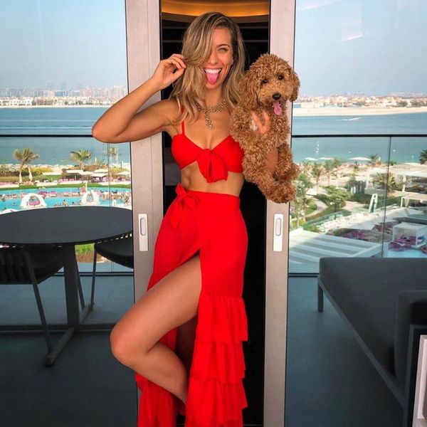 

women's swimwear 2021bikini beach cover up two piece dress swimsuit split skirt women bandage solid beachwear summer, White;black