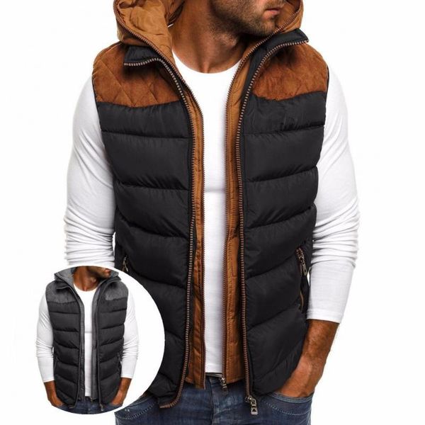 

men's vests winter vest warm zipper keep hooded coat multi-color down, Black;white