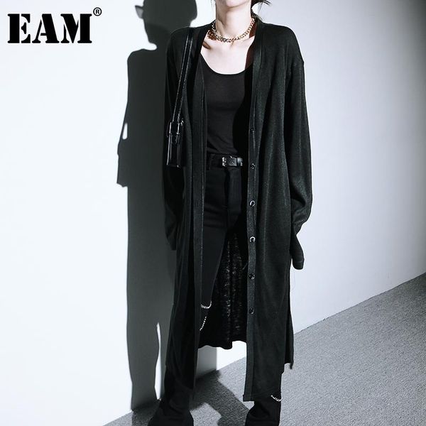 

women's knits & tees [eam] black oversized knitting cardigan sweater loose fit v-neck long sleeve women fashion tide spring autumn 2021, White