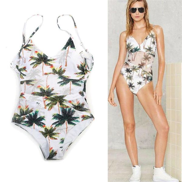 

one-piece suits meihuida swimsuit bikini 2021 women's swimming suit coconut palm tree print swimwear bathing beachwear women
