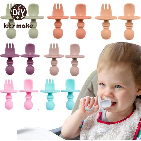 

let's make 2pcs baby silicone spoon fork set bpa cute learning lunch eating tableware children's goods cups, dishes & utensils