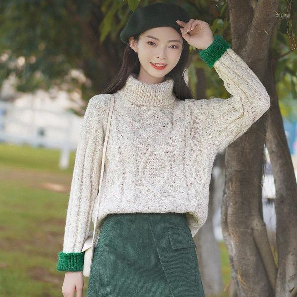 

women's sweaters women retro turtleneck knitted warm pullovers autumn winter casual loose twist thick knitting jumper pull, White;black