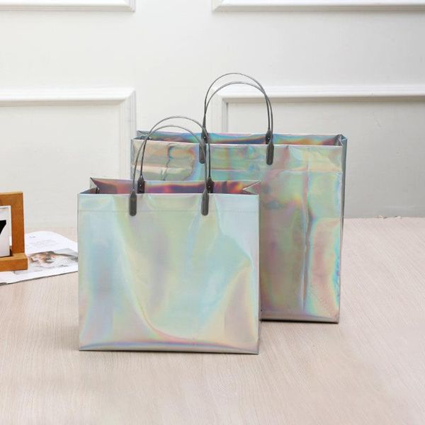 

storage bags 1pc pvc laser tote bag thick handbag waterproof gift plastic clothing shopping