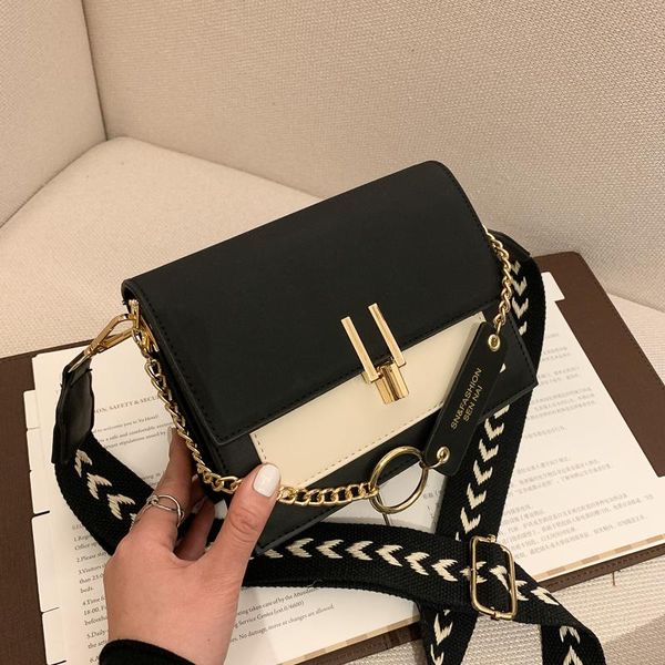 

evening bags fashion wide shoulder strap crossbody for women 2021 simple style pu leather chain small square bag