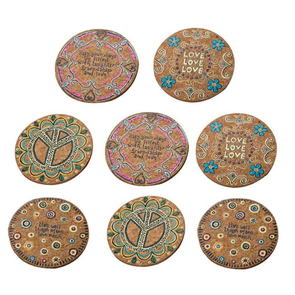 

mats & pads 8 pcs round natural cork coasters heat resistant patterned tableprotection drink (mixed)