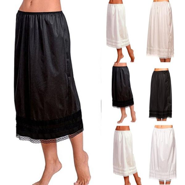 

skirts women ladies waist casual loose smooth swing solid underskirt plus size l-3xxl, Black