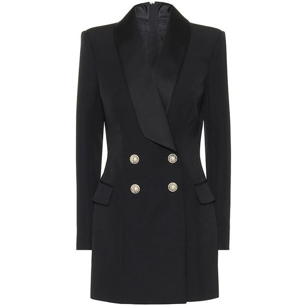 

casual dresses high street 2021 fashion designer dress women's long sleeve double breasted metal buttons satin notched collar, Black;gray