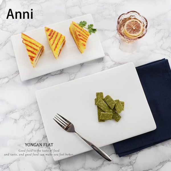 

dishes & plates simple solid color ceramic white rectangle dinner cake dessert western serving tray home kitchen tableware