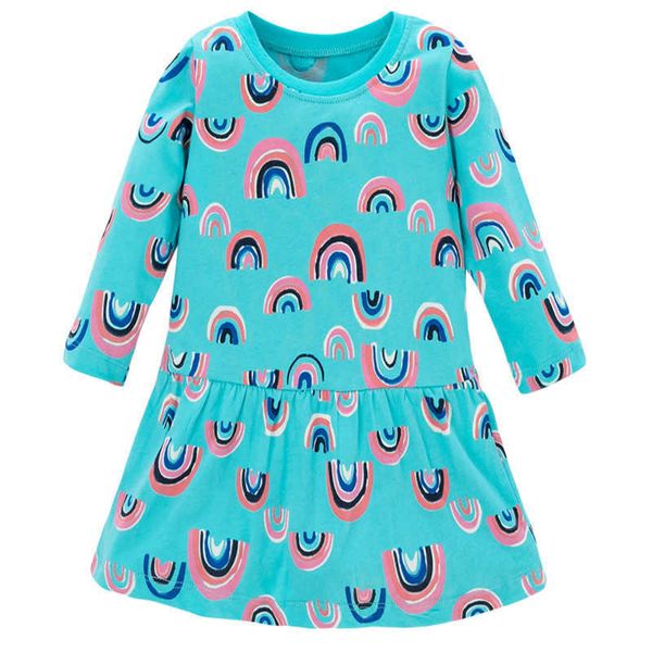 Jumping meters Rainbow Girls Princess Dress for Autumn Spirng Baby Cotton Clothes Cartoon Cute Children 210529