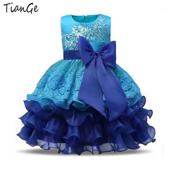 

girl's dresses tiange summer baby girls flower dress lace birthday party children fancy princess ball gown wedding clothes vestido, Red;yellow
