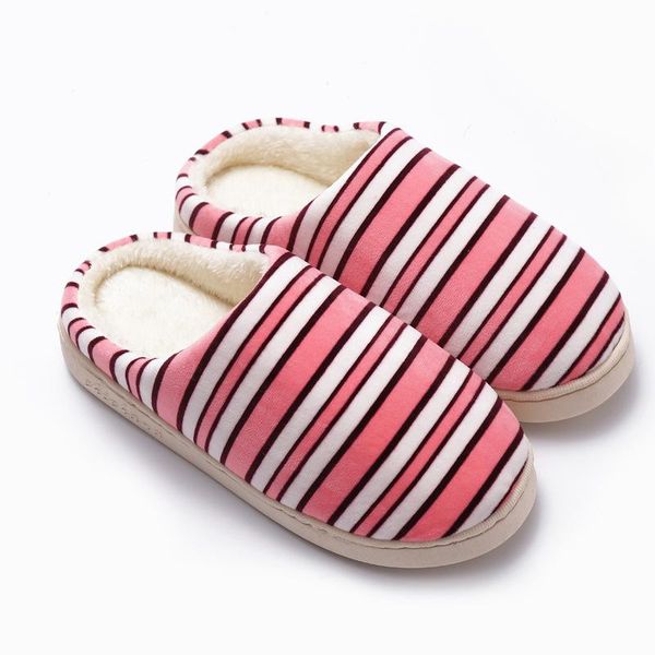 

slippers women indoor home winter autumn casual house shoes couples warm plush cotton female stripe flats, Black