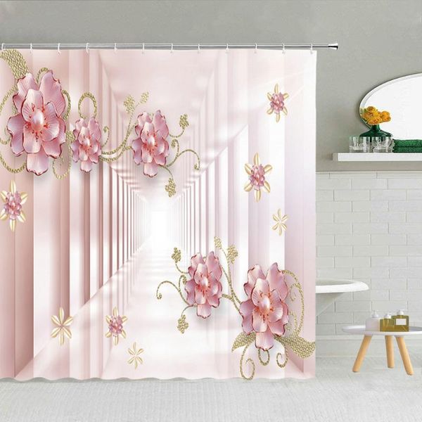 

shower curtains chinese style luxury diamond flower curtain waterproof polyester fabric bath with hooks 3d printing