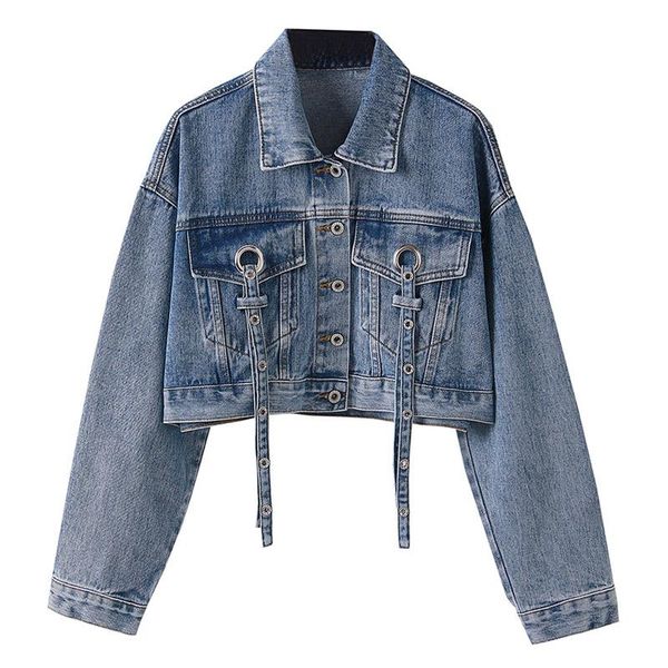 

women denim short cropped blue jacket tassel lichtblauw mode ladies women's jackets, Black;brown