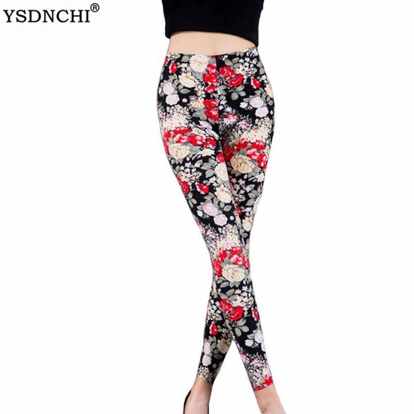 

women's leggings ysdnchi flower printed polyester legging high waist elasticity women fitness push up strength large size pants xxl, Black