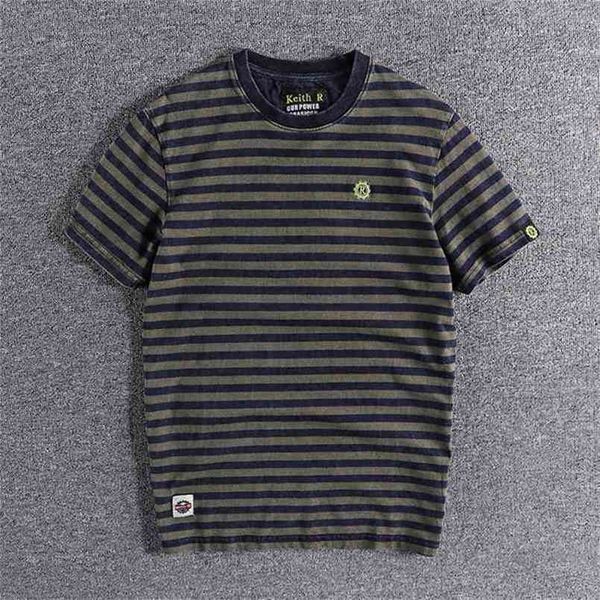

2022 men summer fashion japan harajuku simple style stripe o-neck short sleeve vintage cotton streetwear casual pullover t-shirt 210716, White;black