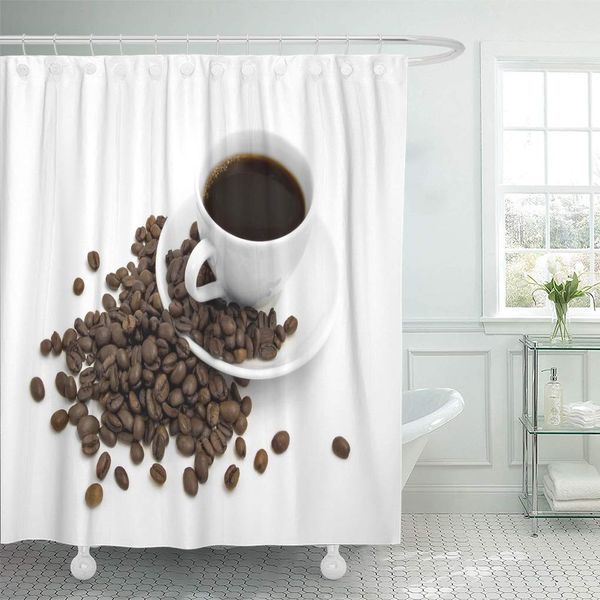 

shower curtain closeup black cup coffee on white brown bean addiction shower curtains sets with 12 hooks 72 x 78 inches