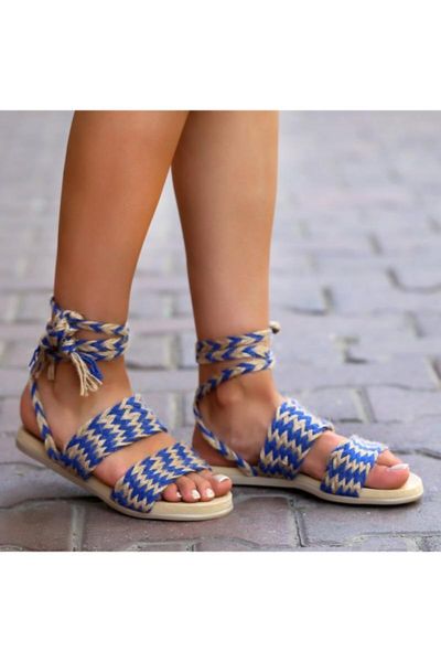 

women blue print sandals, Black