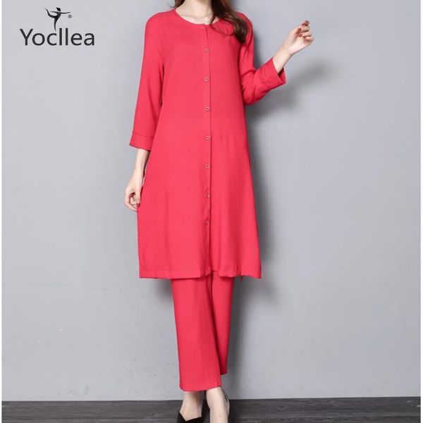 

two piece dress 5xl 2pcs women set vintage solid color casual o-neck three quarter long +ankle-length pants suit ny456, White