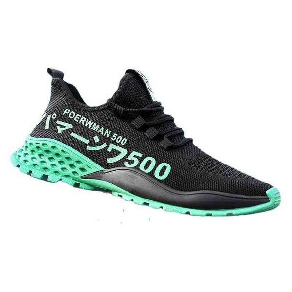 

men's shoes breathable in spring and autumn 2021 flying mesh trend men's casual running, Black