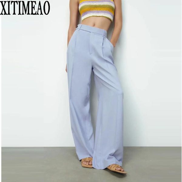 

women's pants & capris za women 2021 wide-leg high-waist suit trousers side pockets and false welt at the back female ladies, Black;white